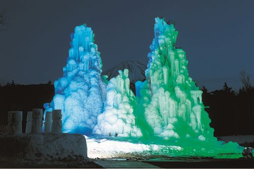 西湖樹氷まつりライトアップ